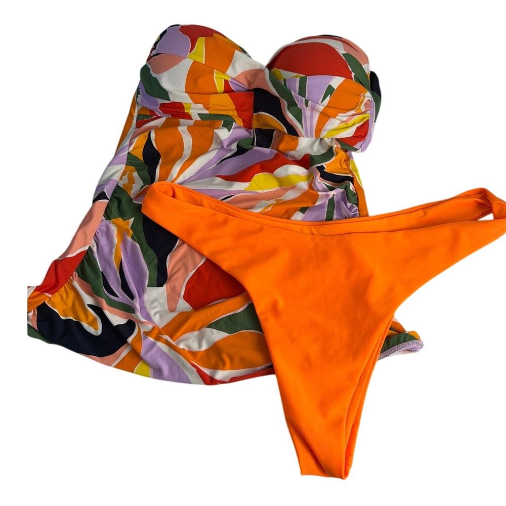 Anne Cole Women's M Tropical Floral & Orange Bikini Set Bundle